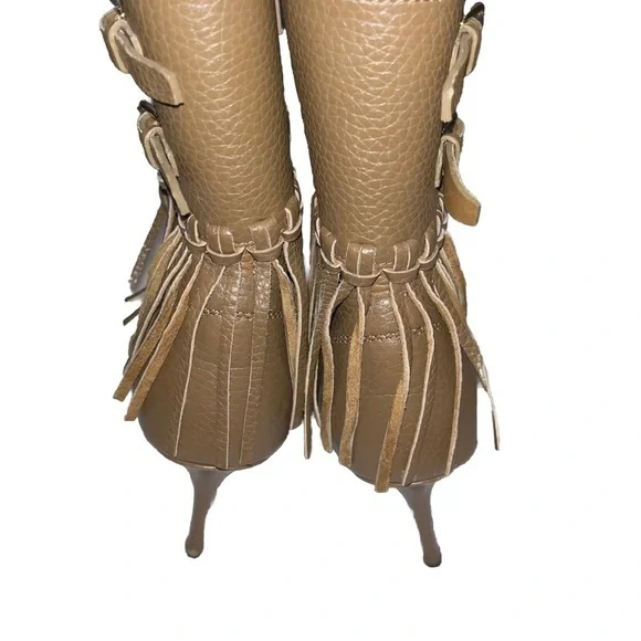 Valentino Brown Fringe Moto Ankle Boot Lug Sole EU 37 Designer EUC - Picture 5 of 10